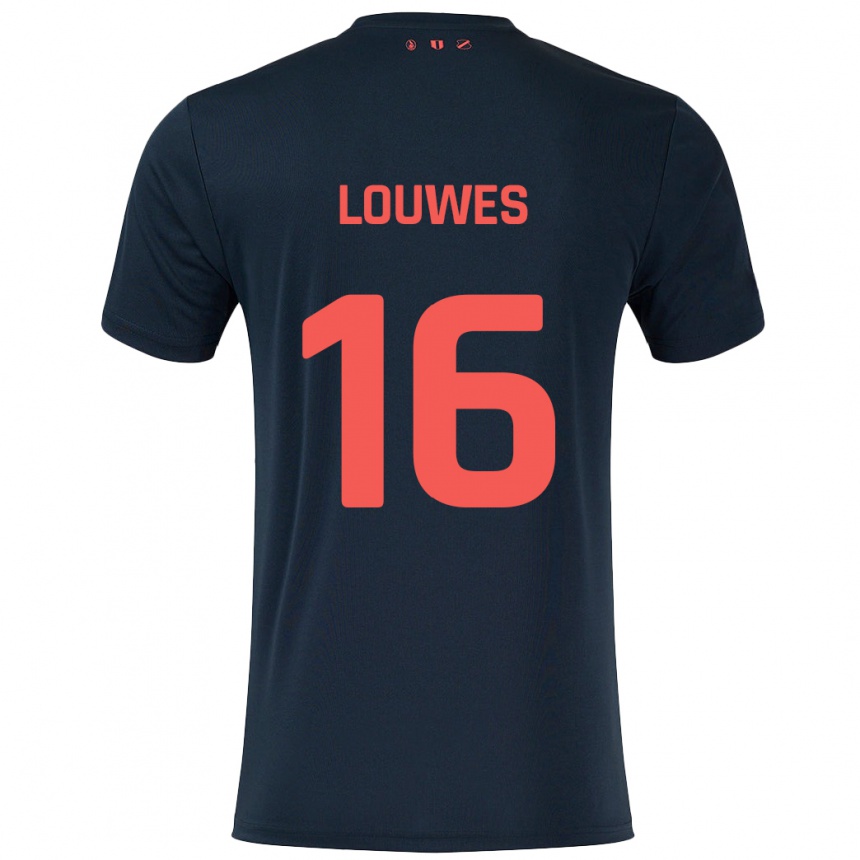 Enfant Football Maillot Puck Louwes #16 Noir Rouge Tenues Extérieur 2024/25