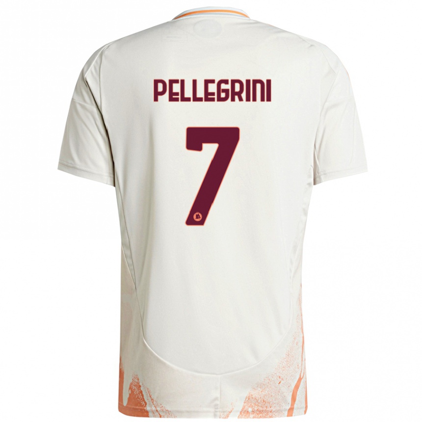 Enfant Football Maillot Lorenzo Pellegrini #7 Crème Blanc Orange Tenues Extérieur 2024/25