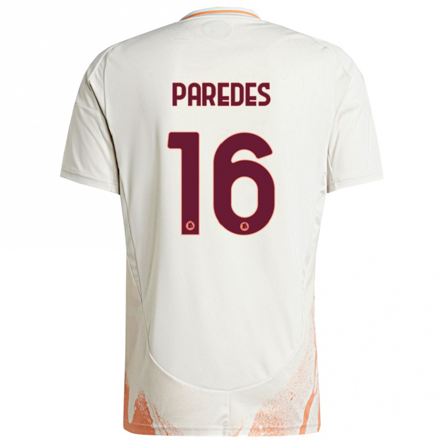 Enfant Football Maillot Leandro Paredes #16 Crème Blanc Orange Tenues Extérieur 2024/25