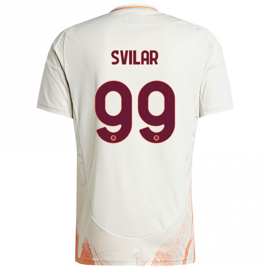 Enfant Football Maillot Mile Svilar #99 Crème Blanc Orange Tenues Extérieur 2024/25