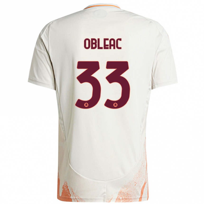 Enfant Football Maillot Matteo Obleac #33 Crème Blanc Orange Tenues Extérieur 2024/25