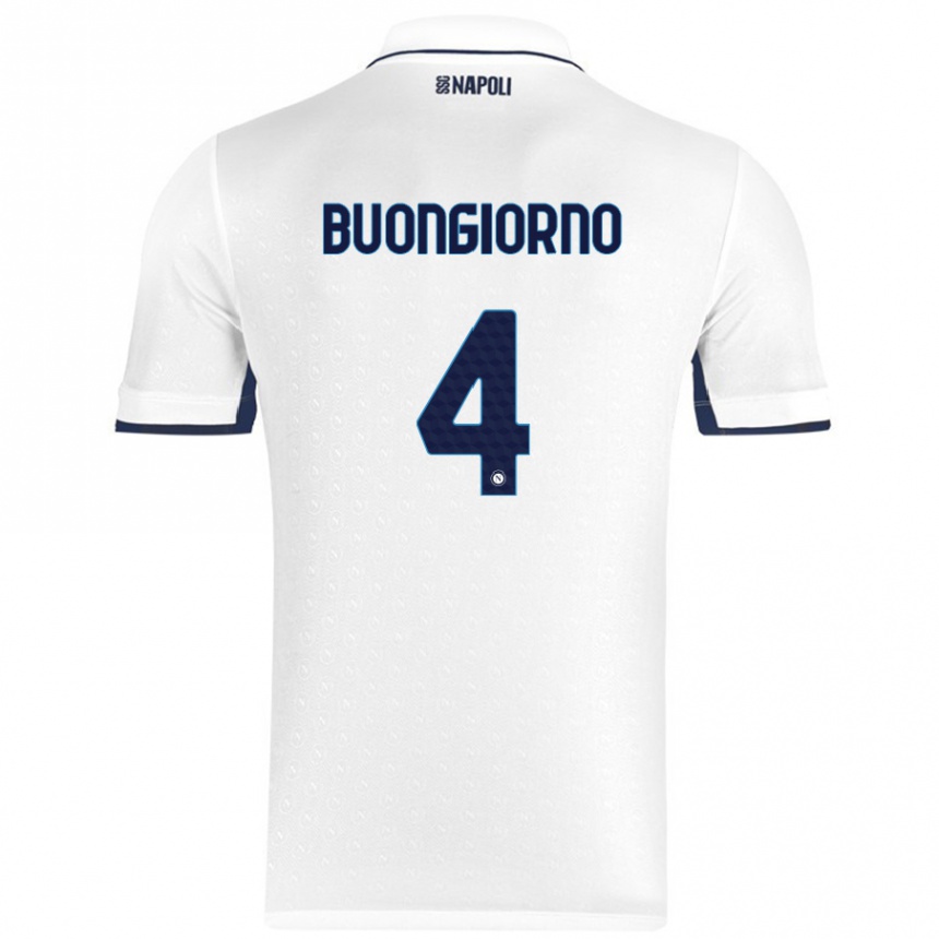 Enfant Football Maillot Alessandro Buongiorno #4 Blanc Bleu Royal Tenues Extérieur 2024/25