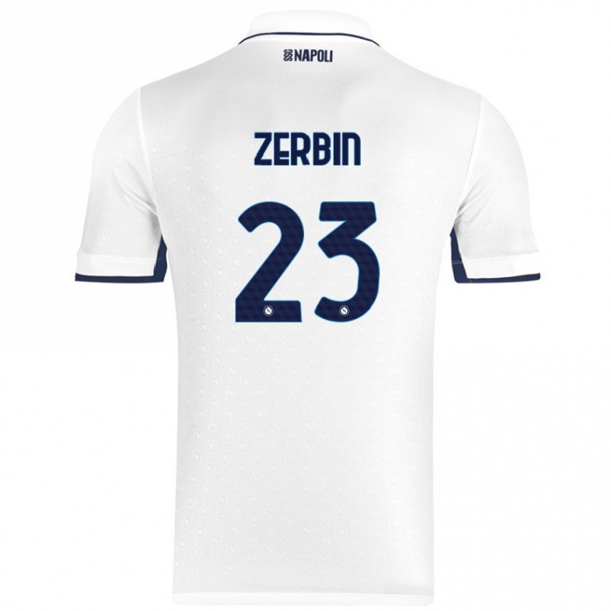 Enfant Football Maillot Alessio Zerbin #23 Blanc Bleu Royal Tenues Extérieur 2024/25