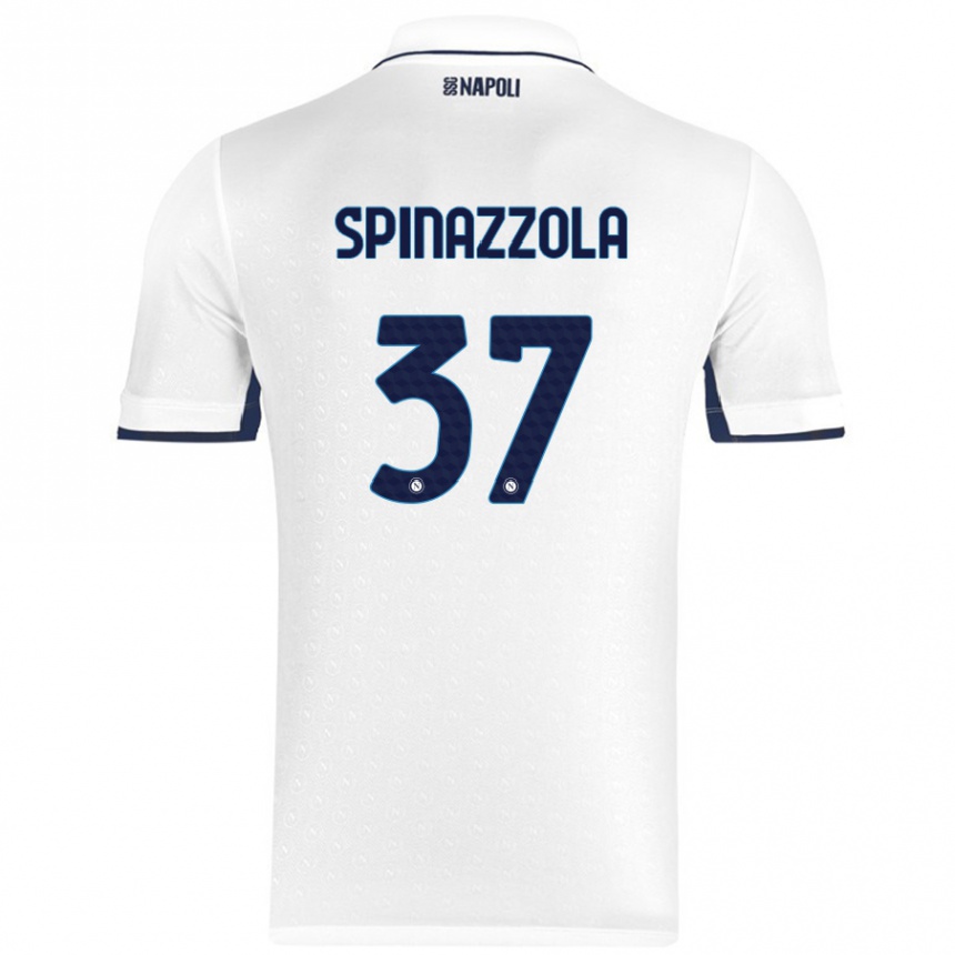 Enfant Football Maillot Leonardo Spinazzola #37 Blanc Bleu Royal Tenues Extérieur 2024/25