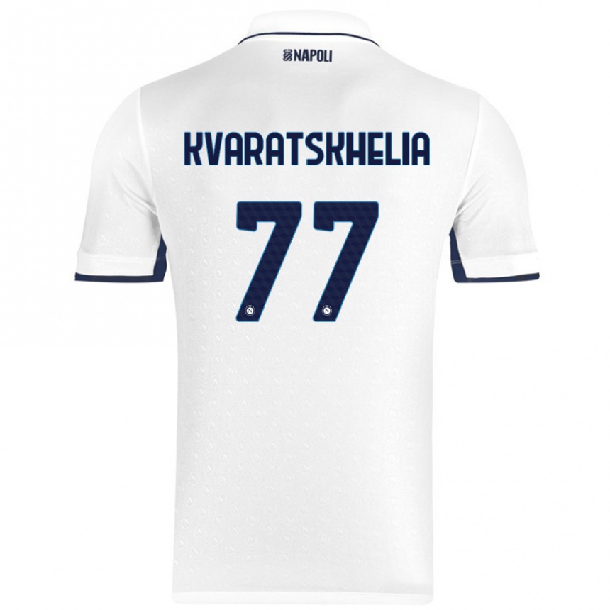 Enfant Football Maillot Khvicha Kvaratskhelia #77 Blanc Bleu Royal Tenues Extérieur 2024/25