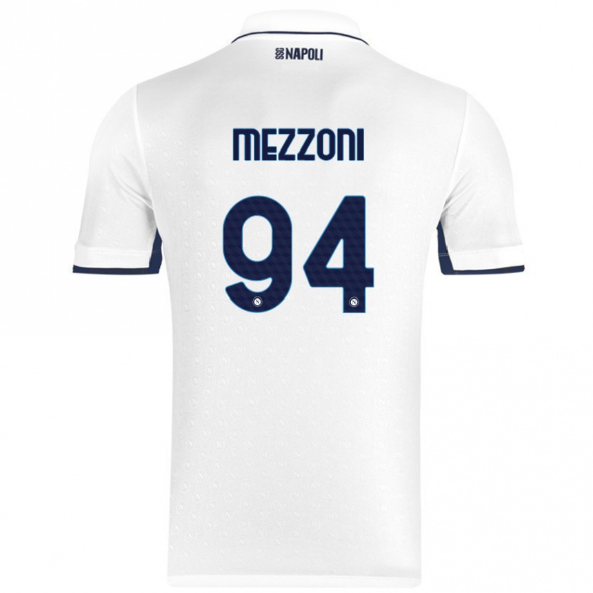 Enfant Football Maillot Francesco Mezzoni #94 Blanc Bleu Royal Tenues Extérieur 2024/25