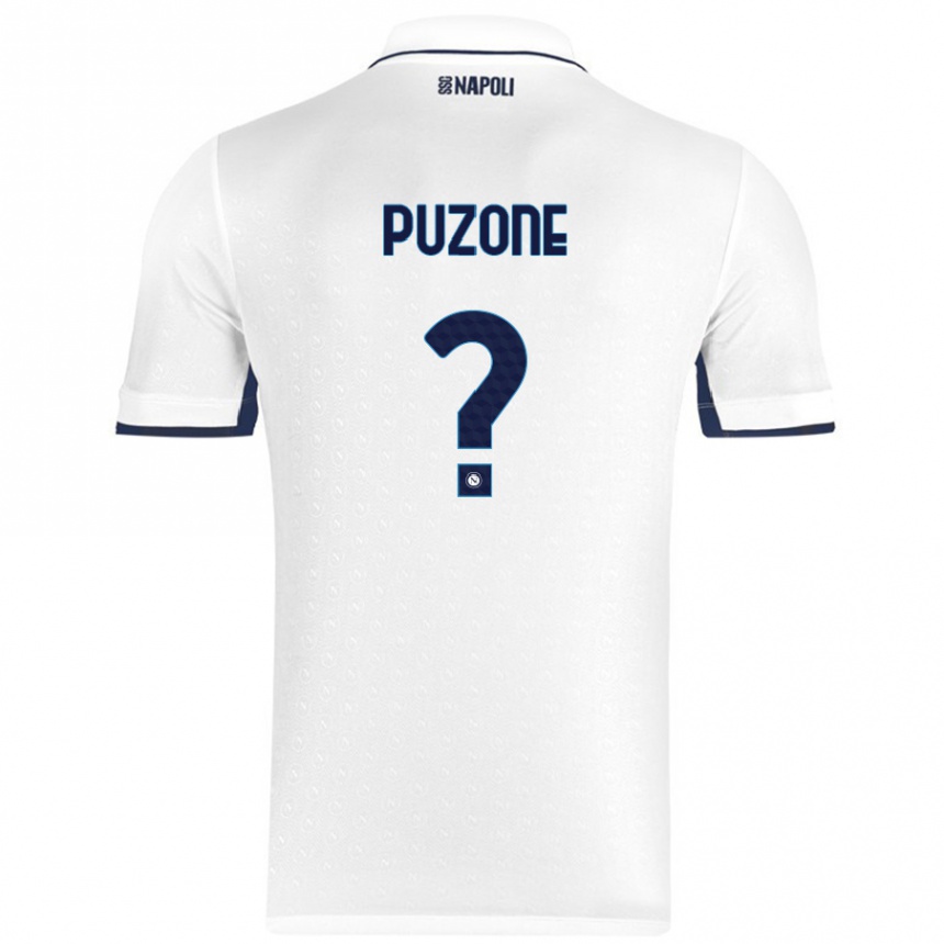 Enfant Football Maillot Mattia Puzone #0 Blanc Bleu Royal Tenues Extérieur 2024/25