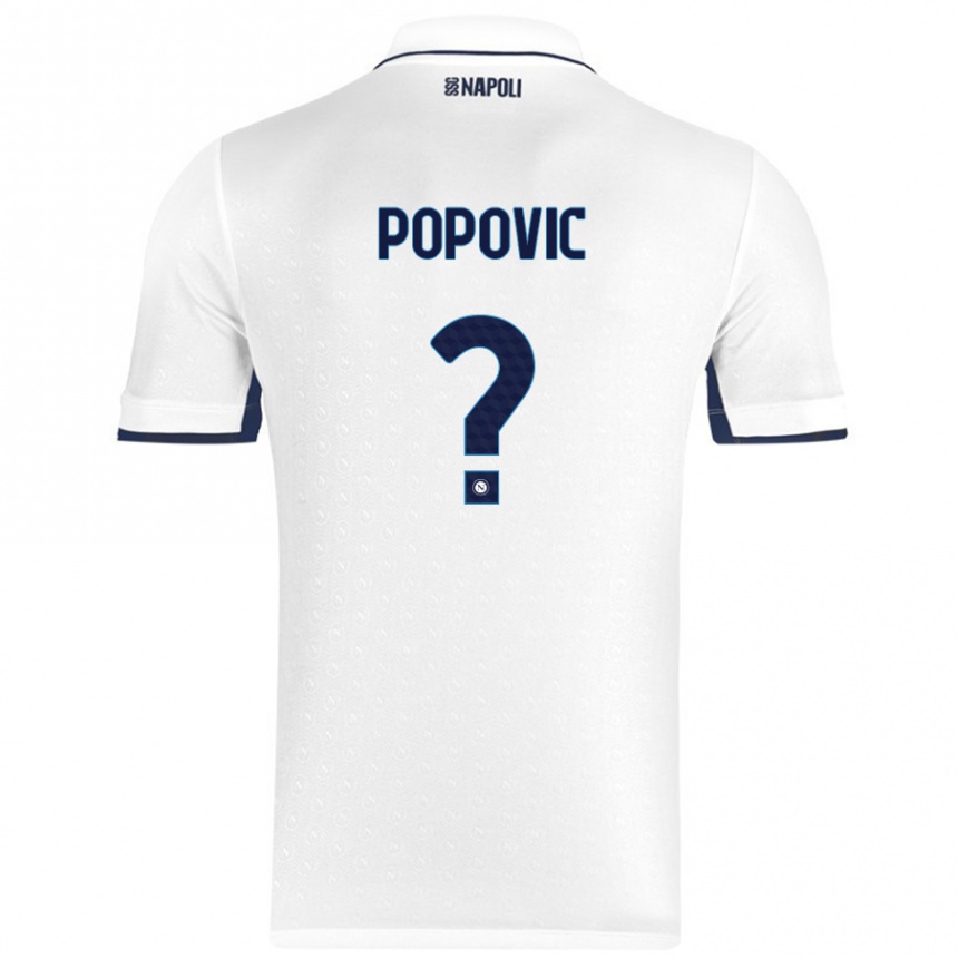 Enfant Football Maillot Matija Popovic #0 Blanc Bleu Royal Tenues Extérieur 2024/25