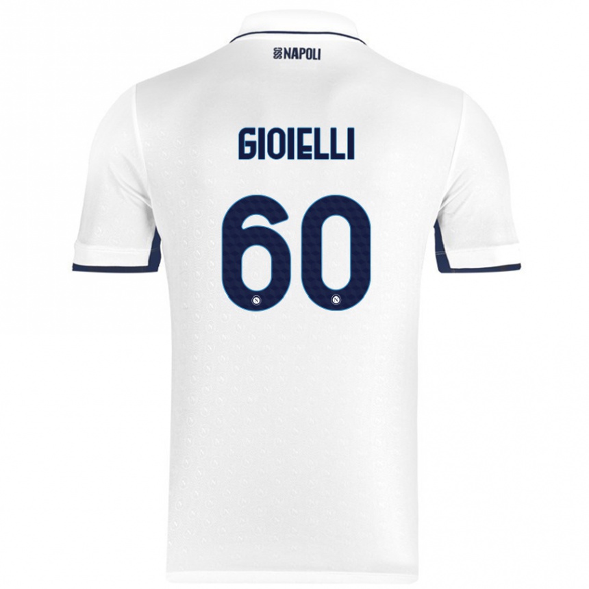 Enfant Football Maillot Francesco Gioielli #60 Blanc Bleu Royal Tenues Extérieur 2024/25