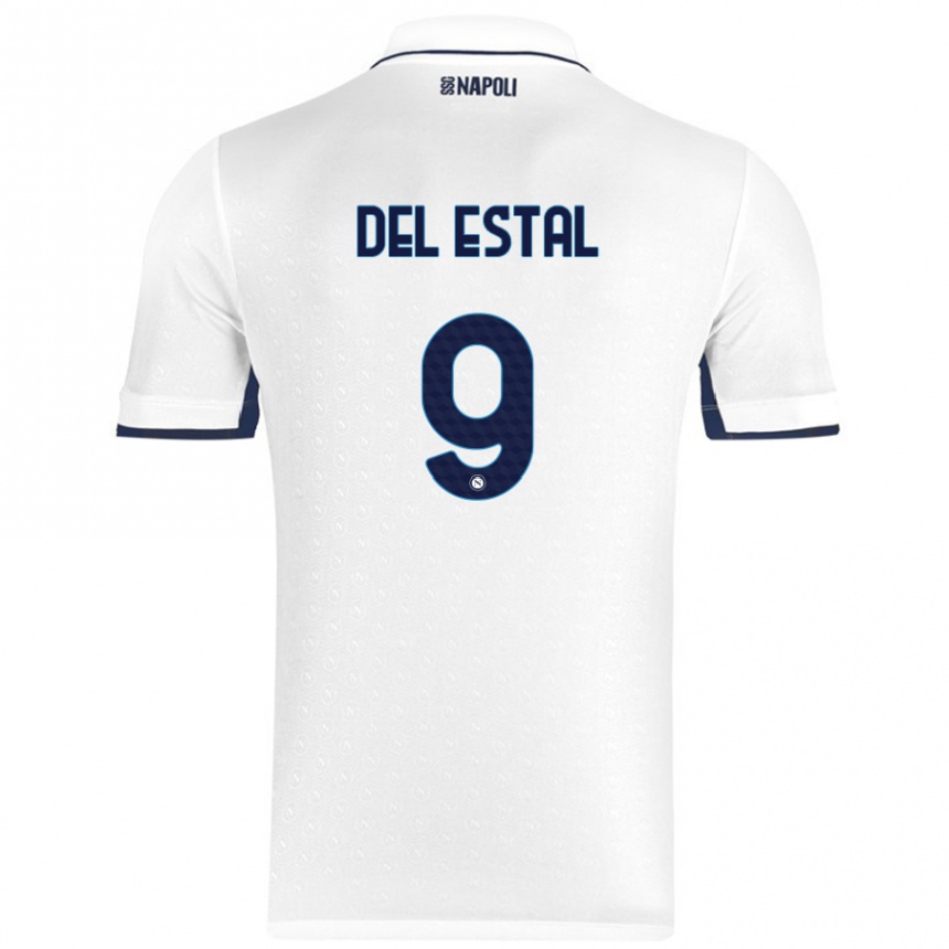 Enfant Football Maillot Eli Del Estal #9 Blanc Bleu Royal Tenues Extérieur 2024/25