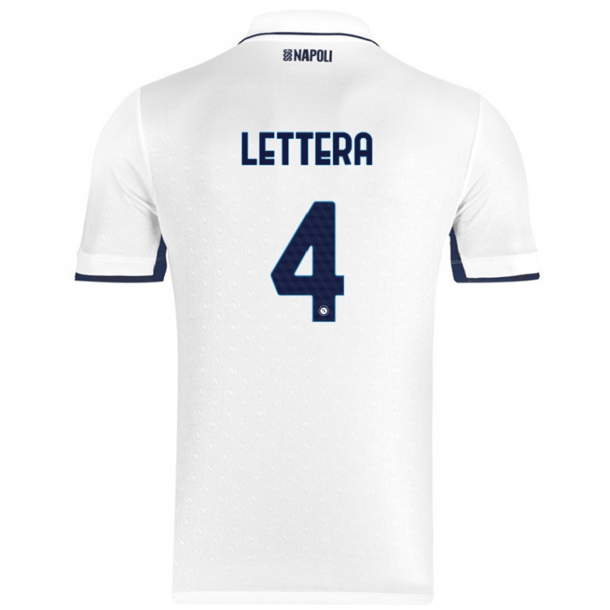 Enfant Football Maillot Alessio Lettera #4 Blanc Bleu Royal Tenues Extérieur 2024/25