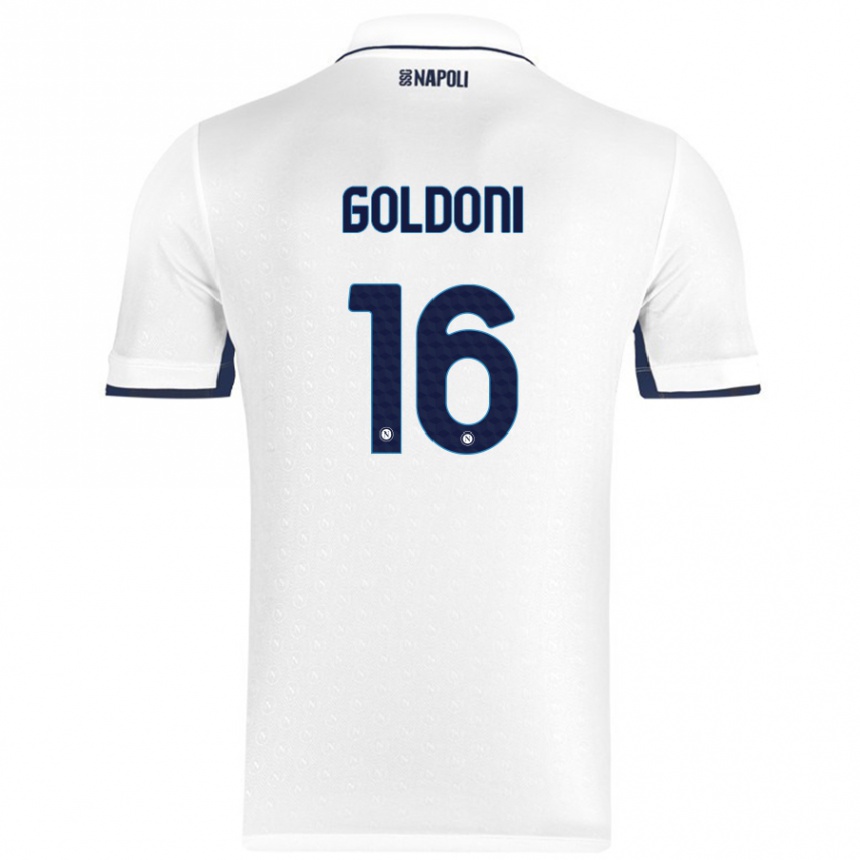 Enfant Football Maillot Eleonora Goldoni #16 Blanc Bleu Royal Tenues Extérieur 2024/25