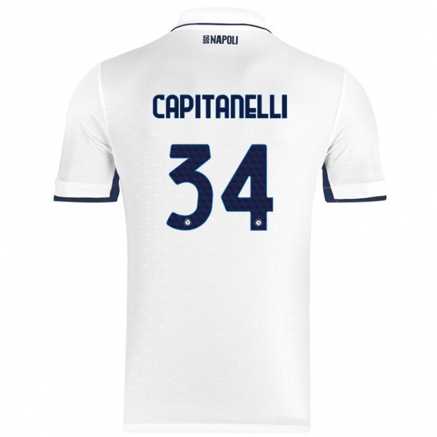 Enfant Football Maillot Ilaria Capitanelli #34 Blanc Bleu Royal Tenues Extérieur 2024/25