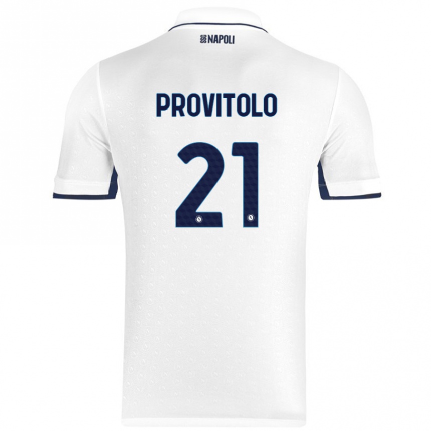 Enfant Football Maillot Vincenzo Provitolo #21 Blanc Bleu Royal Tenues Extérieur 2024/25