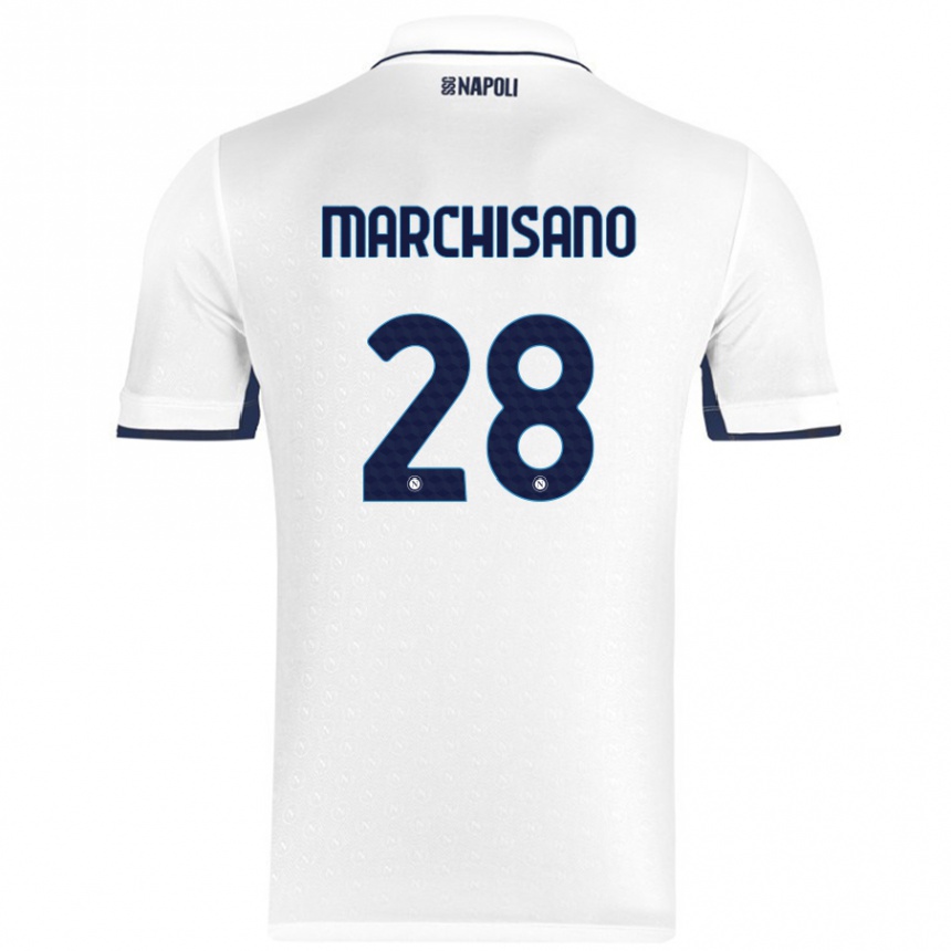 Enfant Football Maillot Matteo Marchisano #28 Blanc Bleu Royal Tenues Extérieur 2024/25