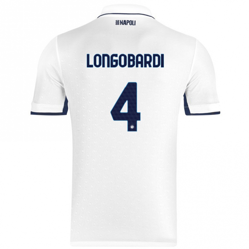 Enfant Football Maillot Salvatore Longobardi #4 Blanc Bleu Royal Tenues Extérieur 2024/25