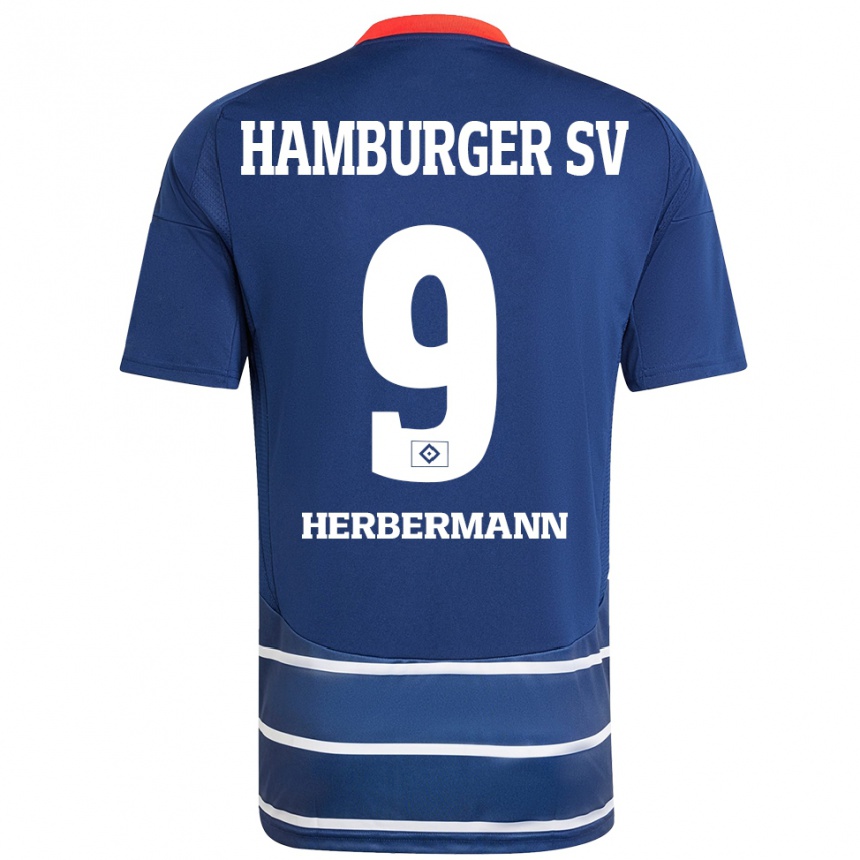 Enfant Football Maillot Kevin Herbermann #9 Bleu Foncé Tenues Extérieur 2024/25