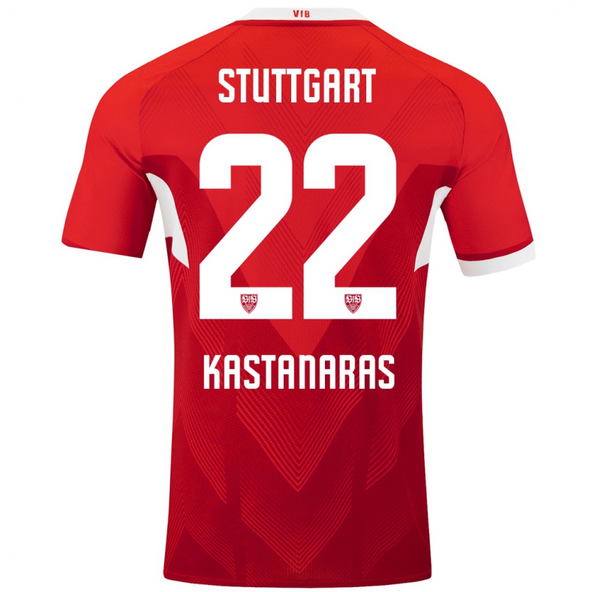 Enfant Football Maillot Thomas Kastanaras #22 Blanc Rouge Tenues Extérieur 2024/25