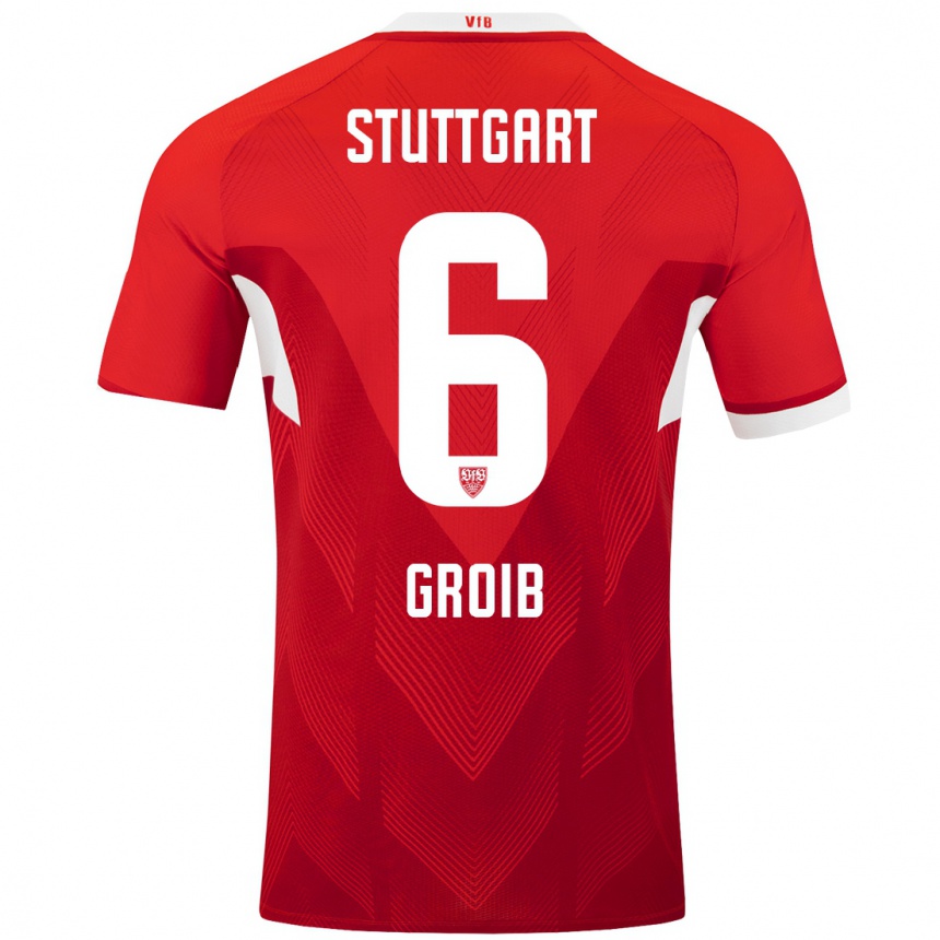 Enfant Football Maillot Alexander Groiß #6 Blanc Rouge Tenues Extérieur 2024/25