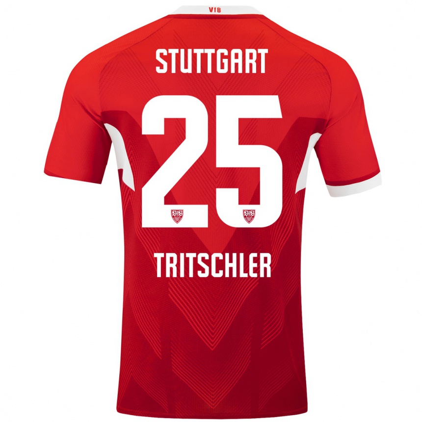 Enfant Football Maillot David Tritschler #25 Blanc Rouge Tenues Extérieur 2024/25