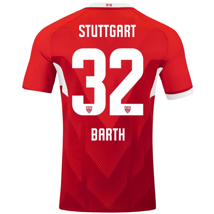 Enfant Football Maillot Tom Barth #32 Blanc Rouge Tenues Extérieur 2024/25