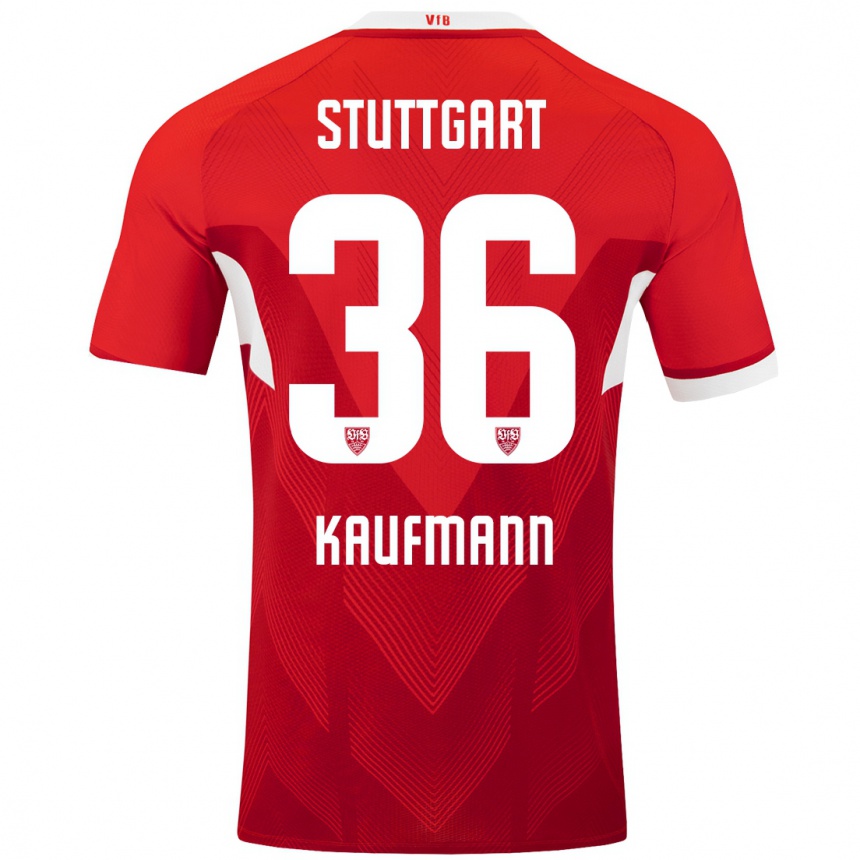 Enfant Football Maillot Tino Kaufmann #36 Blanc Rouge Tenues Extérieur 2024/25