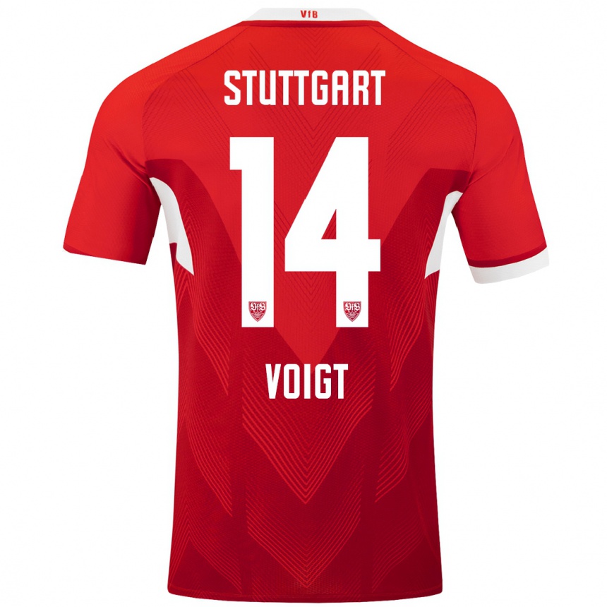 Enfant Football Maillot Max Voigt #14 Blanc Rouge Tenues Extérieur 2024/25