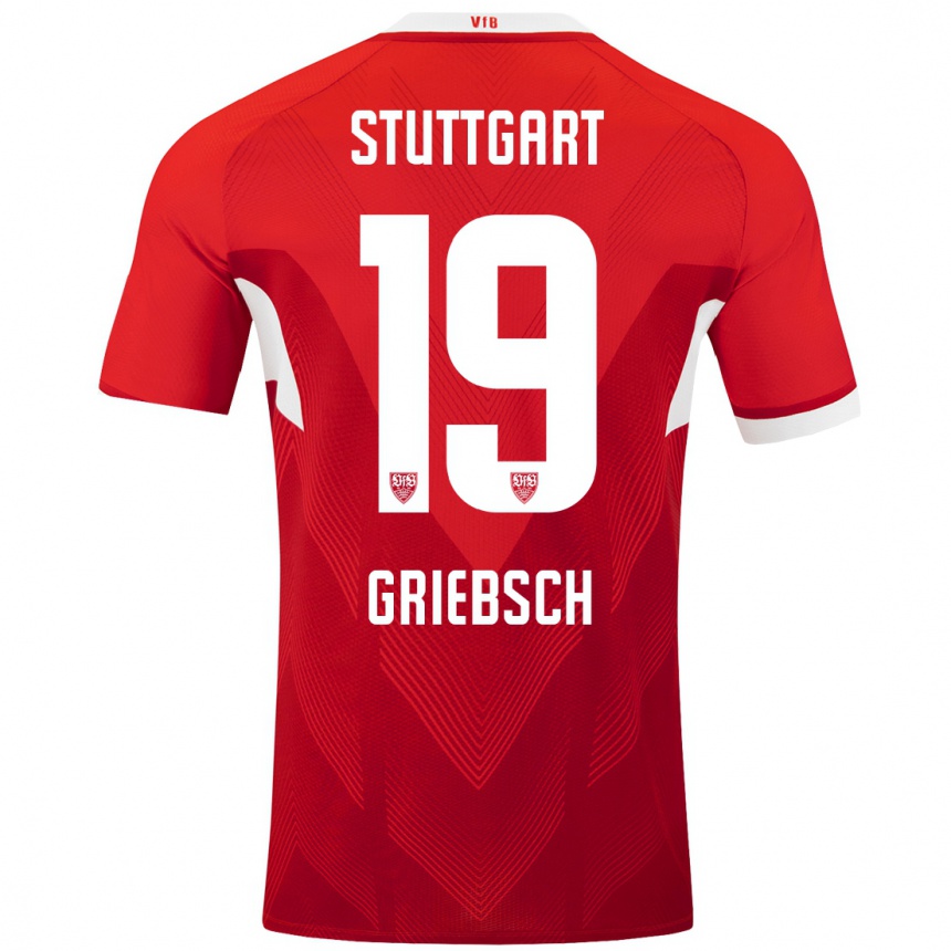 Enfant Football Maillot Lukas Griebsch #19 Blanc Rouge Tenues Extérieur 2024/25