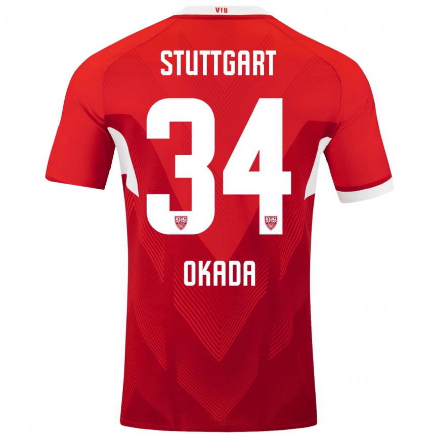 Enfant Football Maillot Rei Okada #34 Blanc Rouge Tenues Extérieur 2024/25