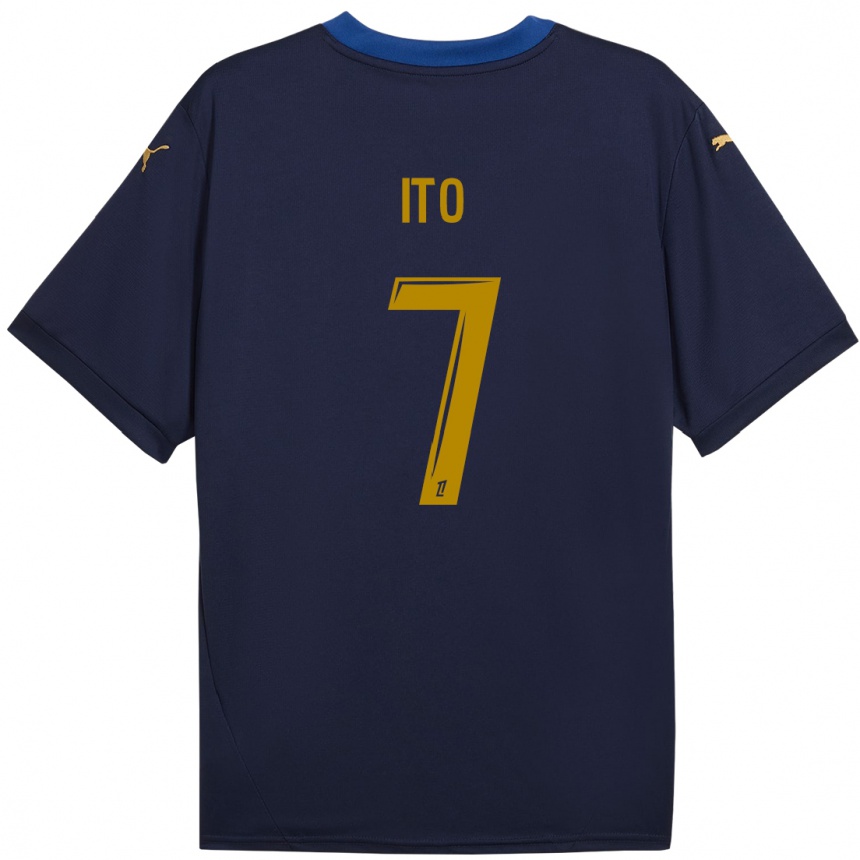 Enfant Football Maillot Junya Ito #7 Bleu Marine Doré Tenues Extérieur 2024/25