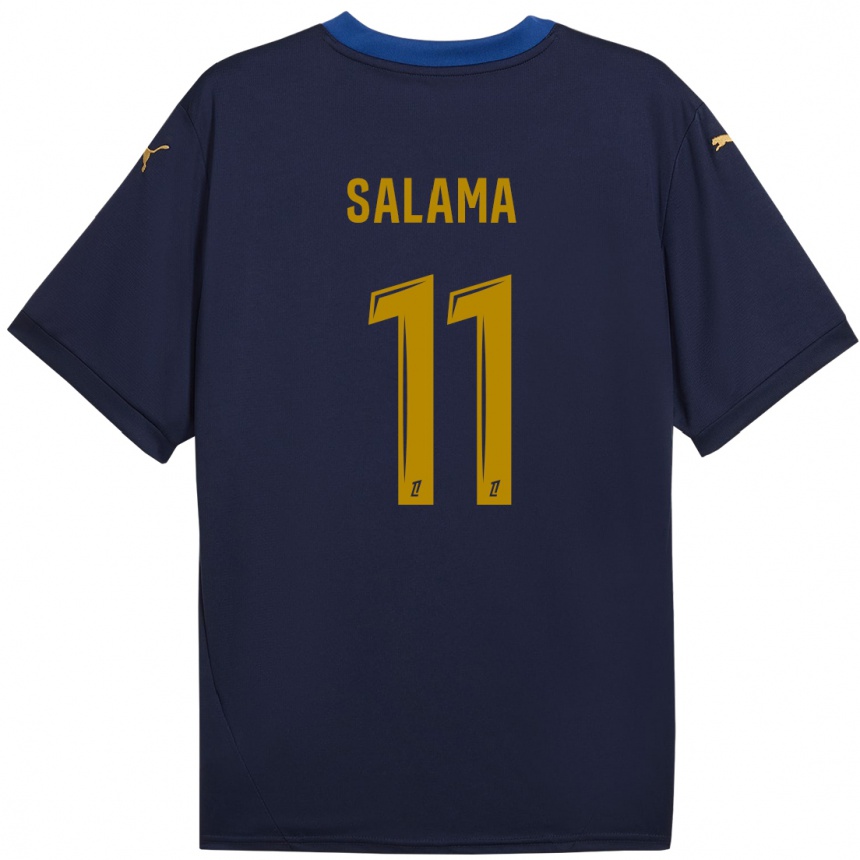 Enfant Football Maillot Amine Salama #11 Bleu Marine Doré Tenues Extérieur 2024/25