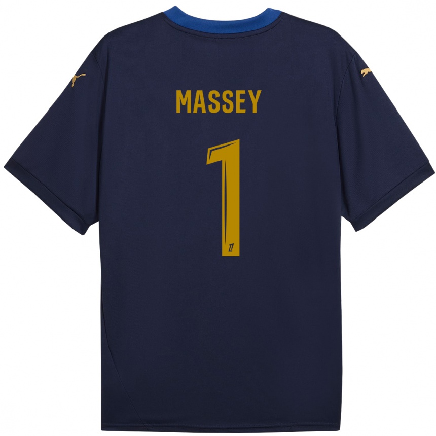 Enfant Football Maillot Kayza Massey #1 Bleu Marine Doré Tenues Extérieur 2024/25