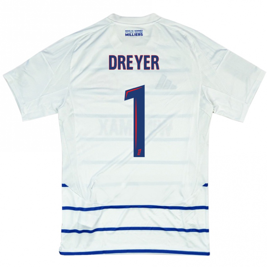 Enfant Football Maillot Matthieu Dreyer #1 Blanc Bleu Tenues Extérieur 2024/25