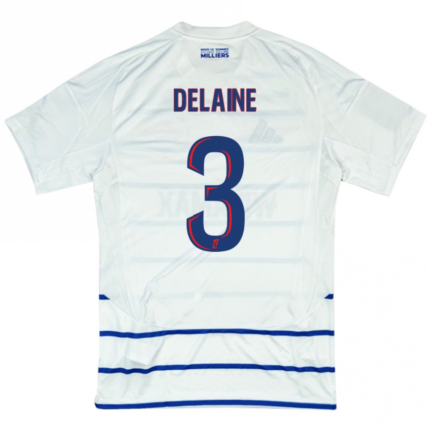 Enfant Football Maillot Thomas Delaine #3 Blanc Bleu Tenues Extérieur 2024/25