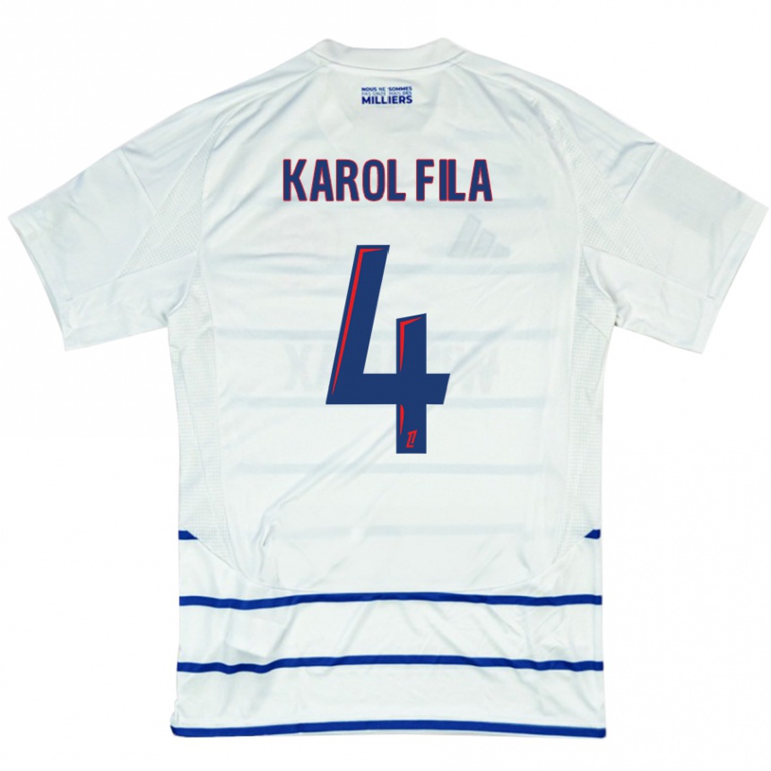 Enfant Football Maillot Karol Fila #4 Blanc Bleu Tenues Extérieur 2024/25