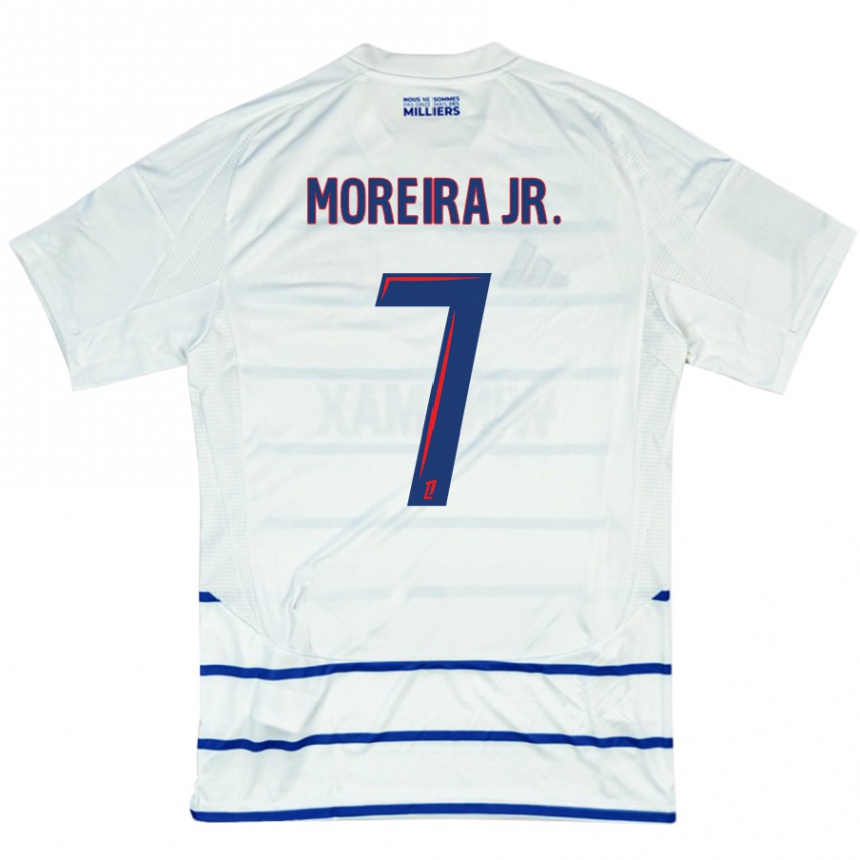 Enfant Football Maillot Diego Moreira #7 Blanc Bleu Tenues Extérieur 2024/25