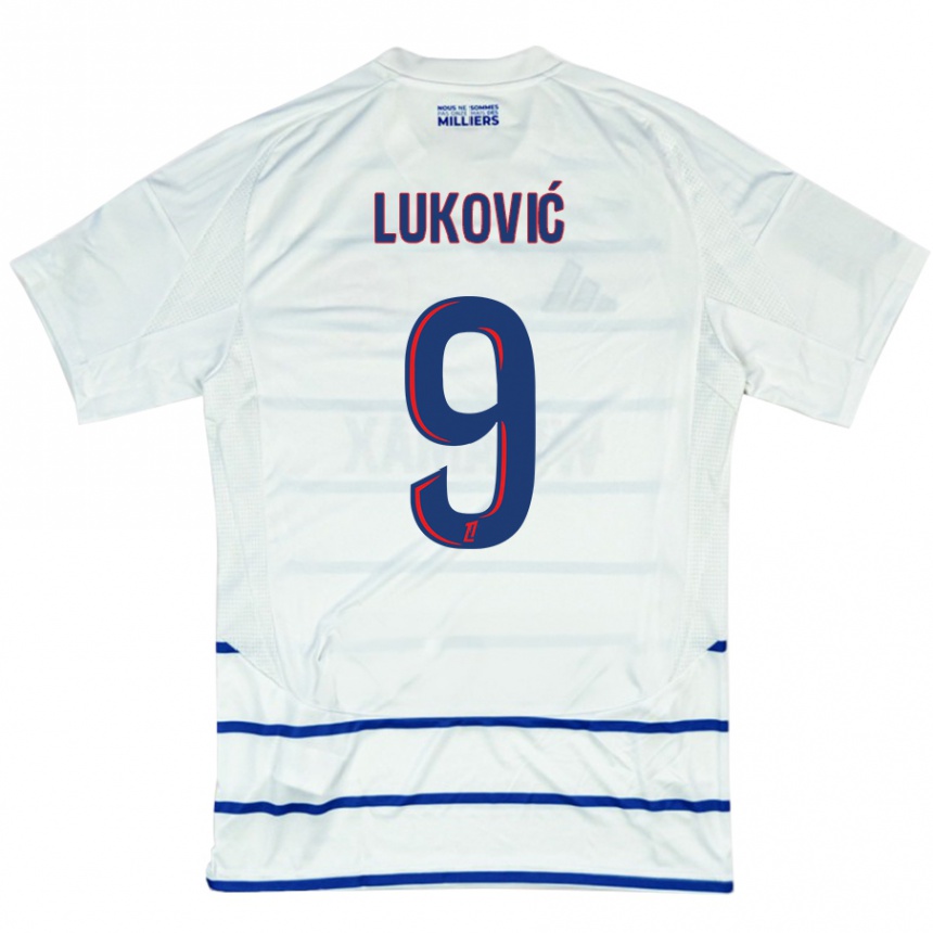 Enfant Football Maillot Milos Lukovic #9 Blanc Bleu Tenues Extérieur 2024/25