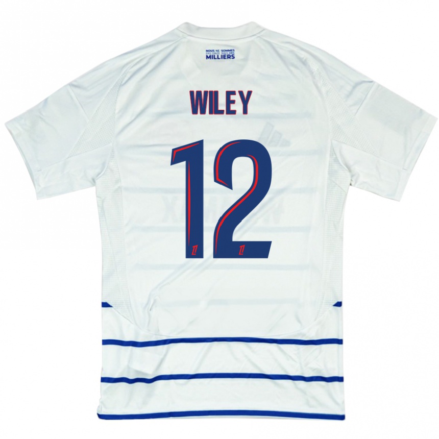 Enfant Football Maillot Caleb Wiley #12 Blanc Bleu Tenues Extérieur 2024/25