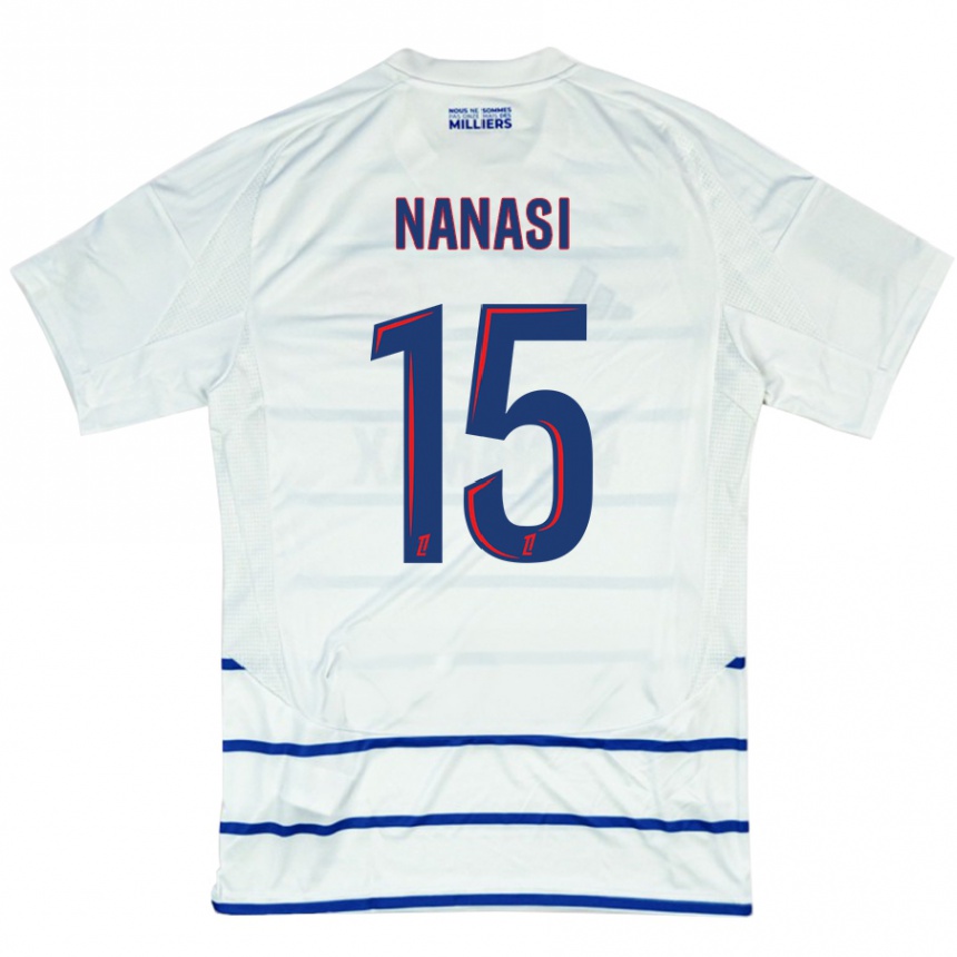 Enfant Football Maillot Sebastian Nanasi #15 Blanc Bleu Tenues Extérieur 2024/25