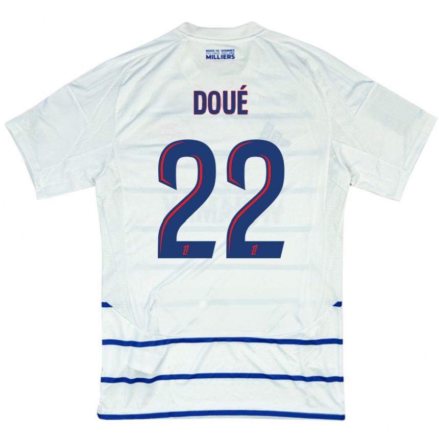 Enfant Football Maillot Guéla Doué #22 Blanc Bleu Tenues Extérieur 2024/25