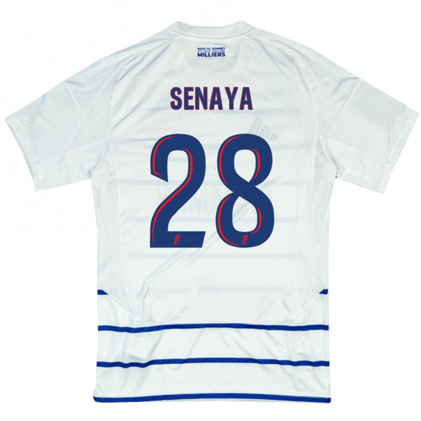 Enfant Football Maillot Marvin Senaya #28 Blanc Bleu Tenues Extérieur 2024/25