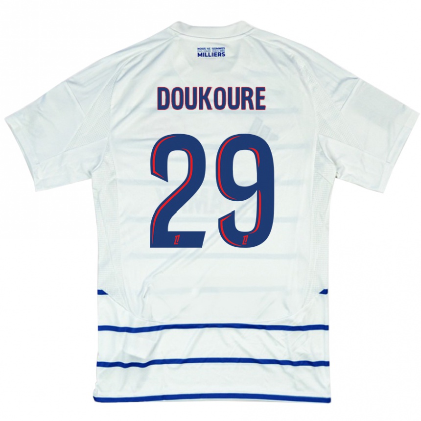 Enfant Football Maillot Ismaël Doukouré #29 Blanc Bleu Tenues Extérieur 2024/25