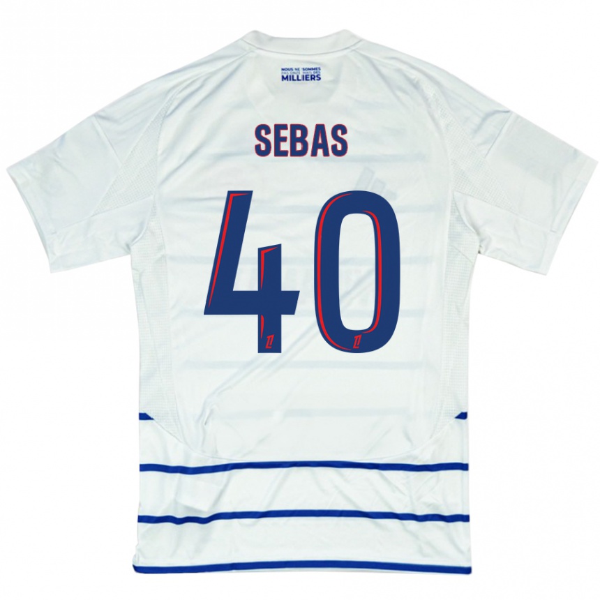 Enfant Football Maillot Jérémy Sebas #40 Blanc Bleu Tenues Extérieur 2024/25