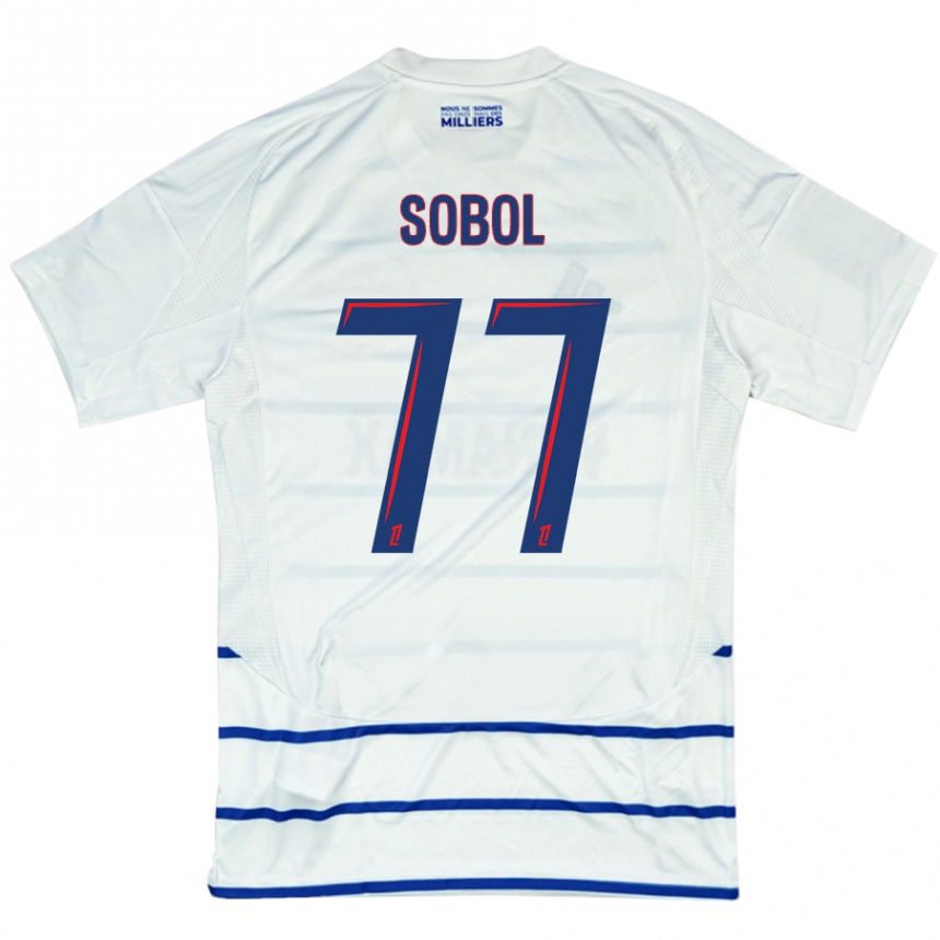 Enfant Football Maillot Eduard Sobol #77 Blanc Bleu Tenues Extérieur 2024/25