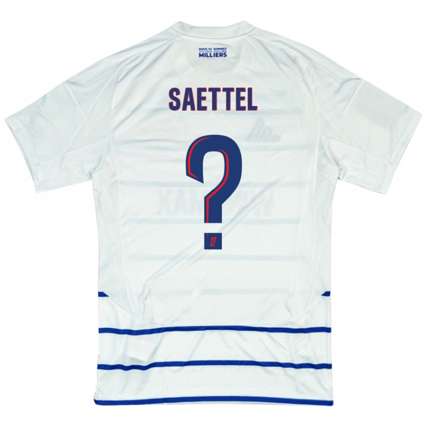 Enfant Football Maillot Tom Saettel #0 Blanc Bleu Tenues Extérieur 2024/25