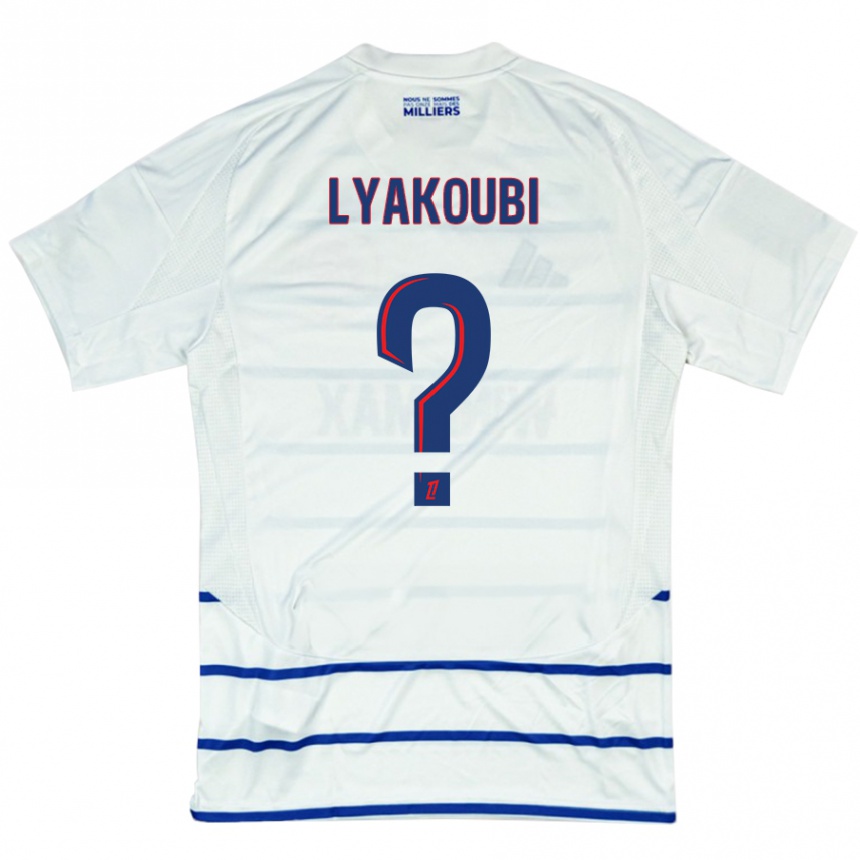 Enfant Football Maillot Oussama Lyakoubi #0 Blanc Bleu Tenues Extérieur 2024/25