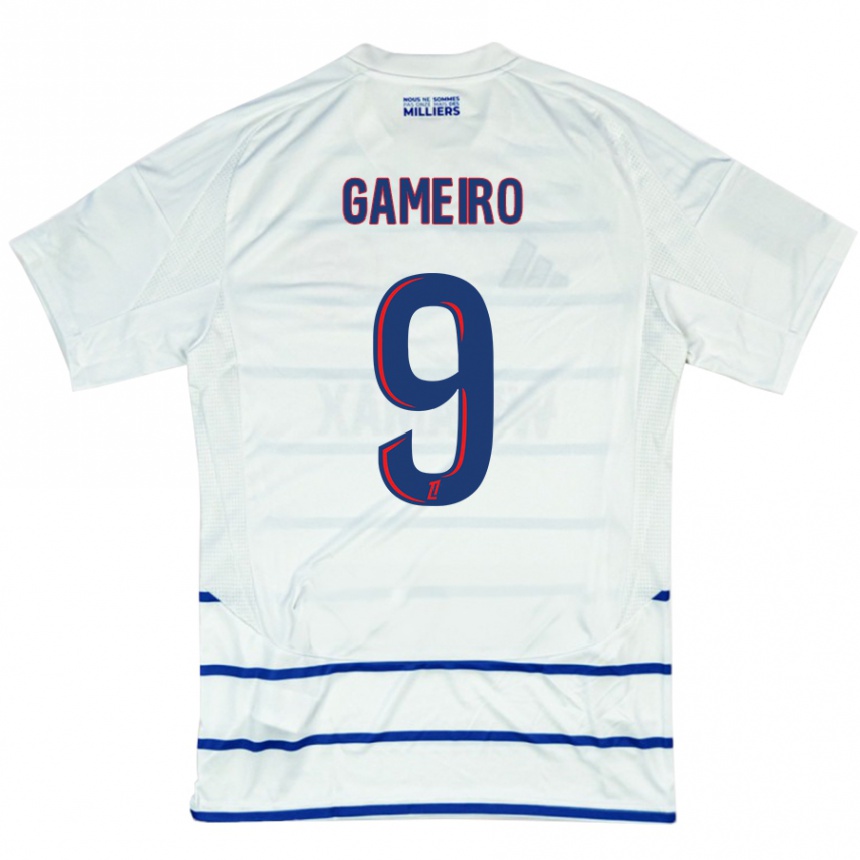 Enfant Football Maillot Kévin Gameiro #9 Blanc Bleu Tenues Extérieur 2024/25