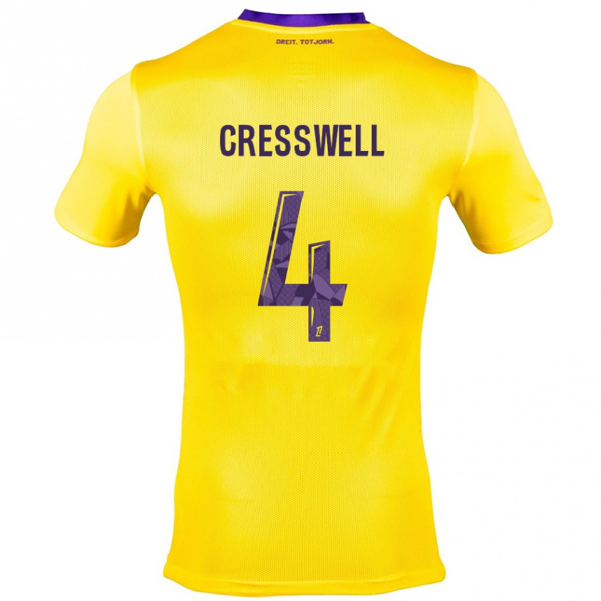 Enfant Football Maillot Charlie Cresswell #4 Jaune Violet Tenues Extérieur 2024/25