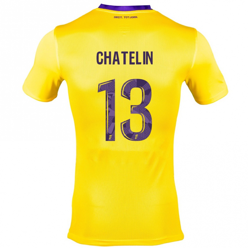 Enfant Football Maillot Delphin Chatelin #13 Jaune Violet Tenues Extérieur 2024/25