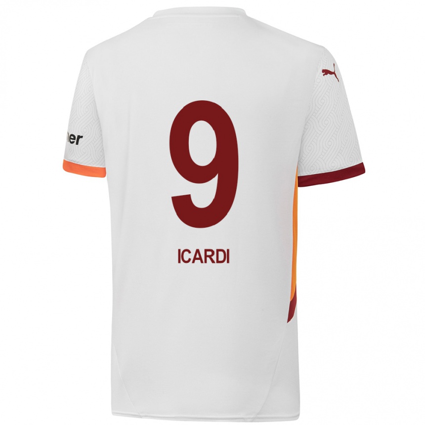 Enfant Football Maillot Mauro Icardi #9 Blanc Jaune Rouge Tenues Extérieur 2024/25